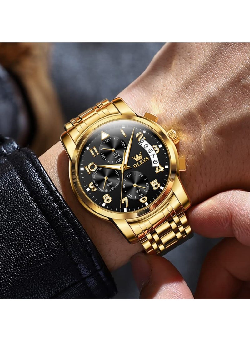 OLEVS Men's Stainless Steel Chronograph Large Dial Analog Quartz Watch Luxury Waterproof Date Diamond Roman Arabic Numeral Dial Dress Watch 2879 - Image 2