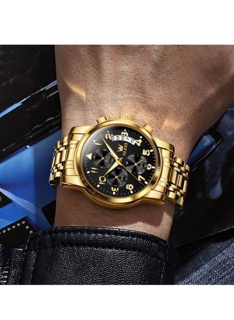 OLEVS Men's Stainless Steel Chronograph Large Dial Analog Quartz Watch Luxury Waterproof Date Diamond Roman Arabic Numeral Dial Dress Watch 2879 - Image 3