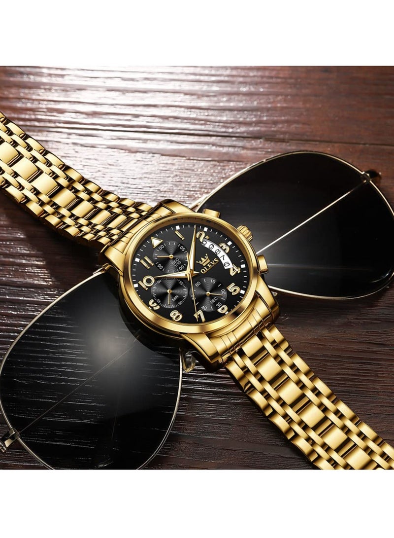 OLEVS Men's Stainless Steel Chronograph Large Dial Analog Quartz Watch Luxury Waterproof Date Diamond Roman Arabic Numeral Dial Dress Watch 2879 - Image 4