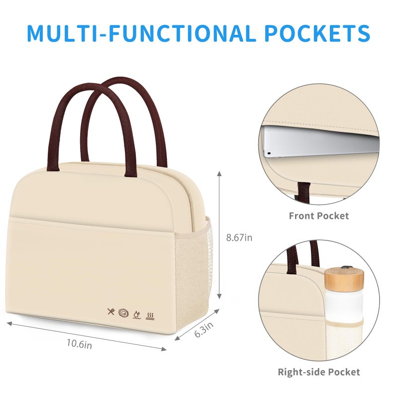 DALINDA Lunch Bag Lunch Box for Women Men Reusable Insulated Lunch Bags for Adults,Water-Resistant Cute Cooler Lunch Tote Bag, Large Capacity for Work Travel Picnic,Beige - Image 5