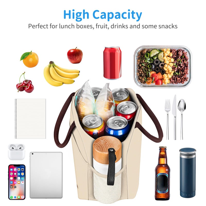 DALINDA Lunch Bag Lunch Box for Women Men Reusable Insulated Lunch Bags for Adults,Water-Resistant Cute Cooler Lunch Tote Bag, Large Capacity for Work Travel Picnic,Beige - Image 3