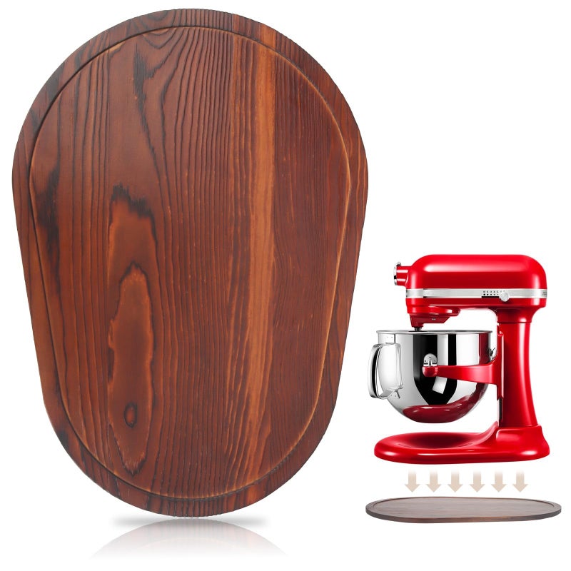 GIASSVIO Mixer Slider Compatible with 5.5-8 QT Kitchen Aid Stand Mixers, Kitchen Countertop Storage Mover Sliding Caddy Mixer Slider Mat for Kitchen Aid Stand Mixer Accessories Attachment (Pine Wood - Brown) - Image 1