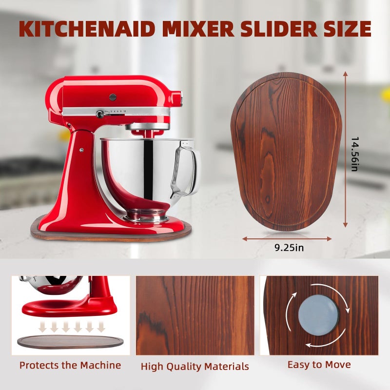 GIASSVIO Mixer Slider Compatible with 5.5-8 QT Kitchen Aid Stand Mixers, Kitchen Countertop Storage Mover Sliding Caddy Mixer Slider Mat for Kitchen Aid Stand Mixer Accessories Attachment (Pine Wood - Brown) - Image 5