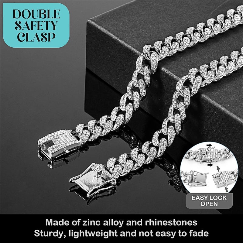 Dog Chain Cuban Diamond Necklace Metal Chain Necklace with Safety Buckle Design Jewelry Accessories, Suitable for Small, Medium, and Large Feline Animals (Silver, 22 inches) - Image 4