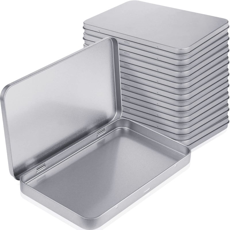 Geiserailie Rectangular Metal Tin Box with Lid Metal Hinged Lid Tin Empty Box Container Silver Storage for Watercolor Jewelry Pen Eraser Pill Candy Craft Organize 7 x 425 x 05910 Pieces 