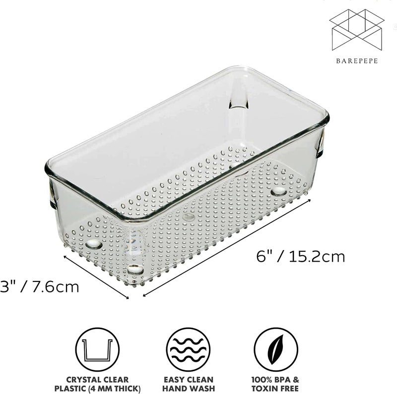BAREPEPE 3x6x2 Inch 3-Piece Unbreakable Plastic Drawer Organizers Versatile Bathroom and Vanity Drawer Organizer Trays, Storage Bins for Makeup, Jewelries, Kitchen Utensils and Office (Light Black) - Image 2