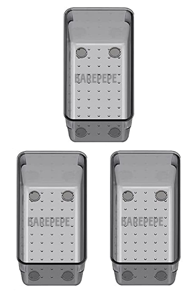 BAREPEPE 3x6x2 Inch 3-Piece Unbreakable Plastic Drawer Organizers Versatile Bathroom and Vanity Drawer Organizer Trays, Storage Bins for Makeup, Jewelries, Kitchen Utensils and Office (Light Black) - Image 1