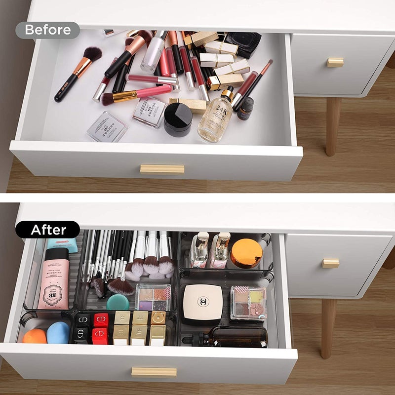 BAREPEPE 3x6x2 Inch 3-Piece Unbreakable Plastic Drawer Organizers Versatile Bathroom and Vanity Drawer Organizer Trays, Storage Bins for Makeup, Jewelries, Kitchen Utensils and Office (Light Black) - Image 3