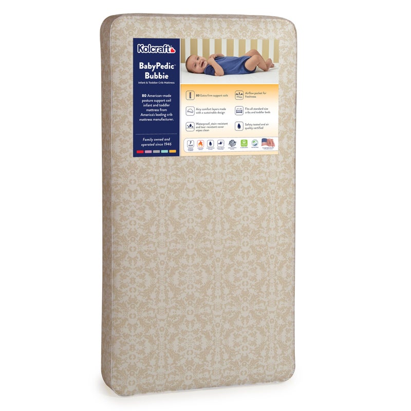 Kolcraft Kolcraft BabyPedic Bubbie Breathable Crib Mattress GREENGUARD GOLD Certified Made in USA Premium Extra Firm Coils Toddler Bed Fit Airy Comfort Non Toxic Safety Quality Tested 52x28 Stars 