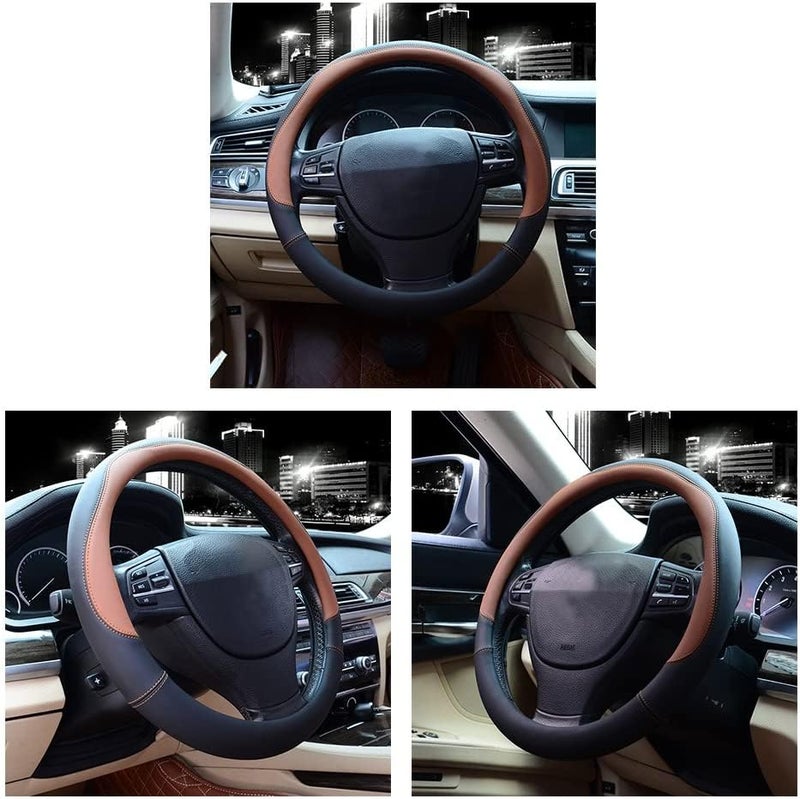 Valleycomfy Microfiber Leather Steering Wheel Covers Universal 15 inch (Brown - Image 3