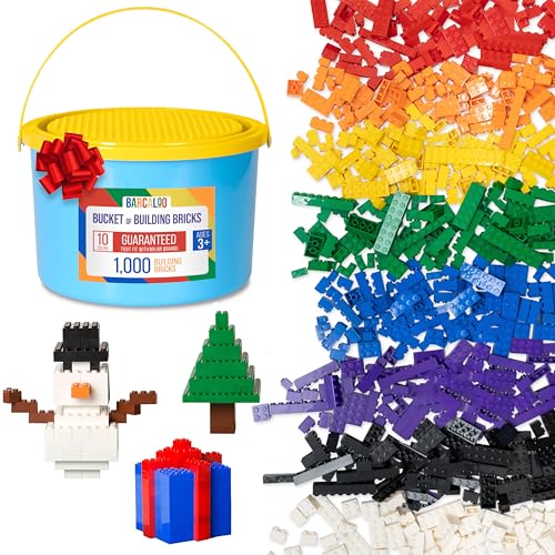 Barcaloo 1000 Piece Building Bricks Play Set 10 Classic Colors Bulk Building Blocks Generic Brick Building Parts for Boys and Girls Assorted Tub Classic Colors - Image 1