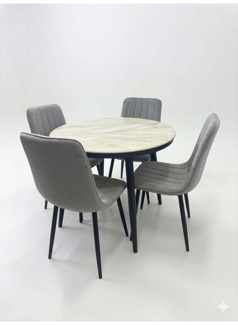 طاولة طعام دائرية رخام مع اربع كراسي مخمل - Image 4