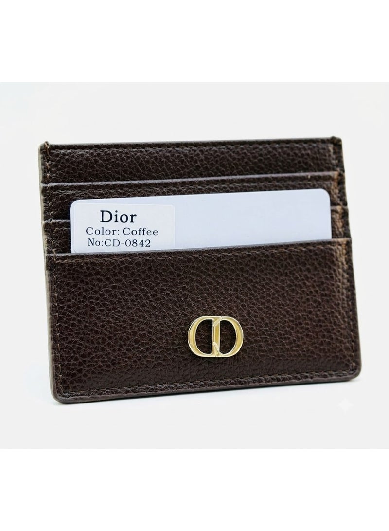 Dior Men's CD Logo Pebble Leather Card Holder Wallet - Coffee Brown