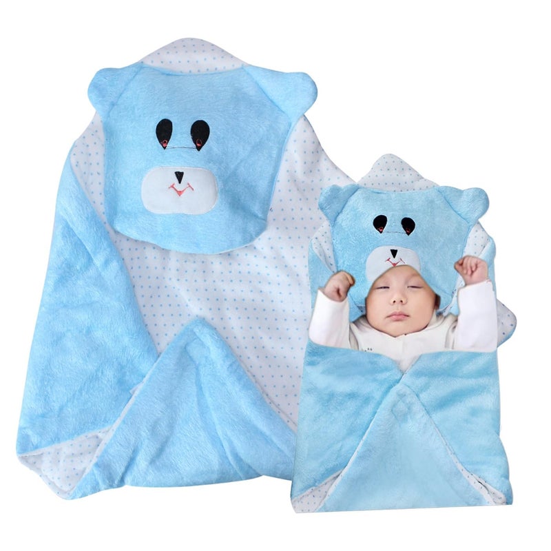 EKAN Swaddle Baby Blankets for New Born and Infants (0-12 Months) Sleeping Hooded Baby Wrapper for Gifting Purpose (Pack of 1) (Blue) - Image 1