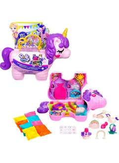 Polly Pocket 2 In 1 Travel Toy Playset, Unicorn Toy With 2 Dolls & 25 Surprise Accessories, Unicorn Party Large Compact  - Image 1