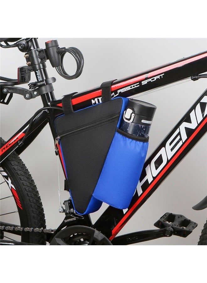 Triangle Bag With Water Bottle Pocket Blue/Black，Bike Triangle Frame Bag with Bottle Holder Cycling Storage Bag for Road Mountain Bikes  - Image 5