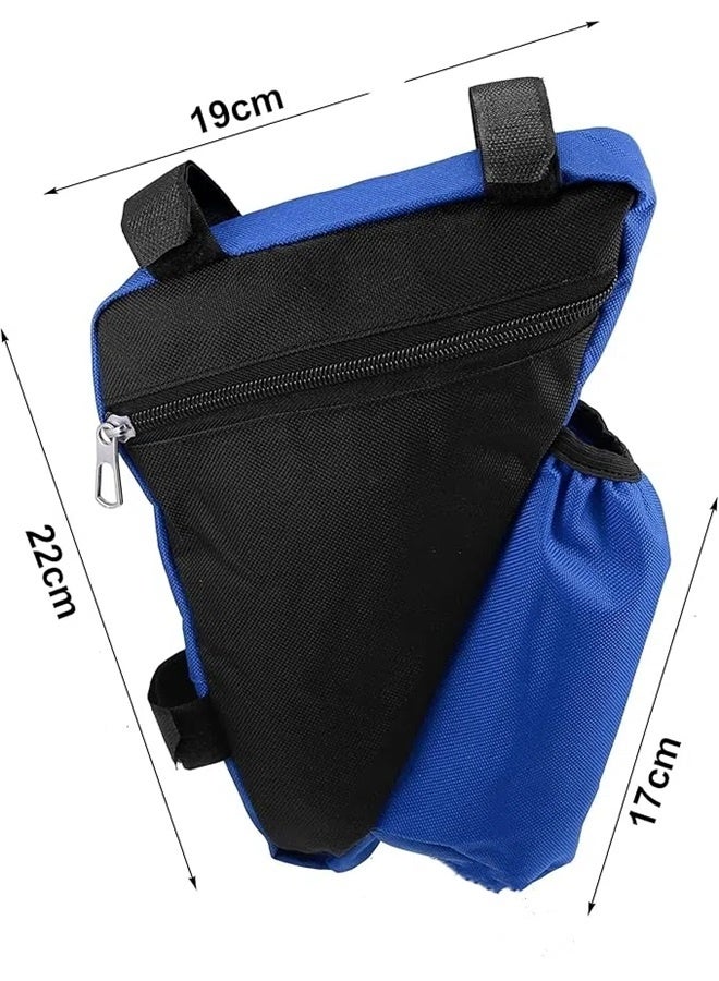 Triangle Bag With Water Bottle Pocket Blue/Black，Bike Triangle Frame Bag with Bottle Holder Cycling Storage Bag for Road Mountain Bikes  - Image 4