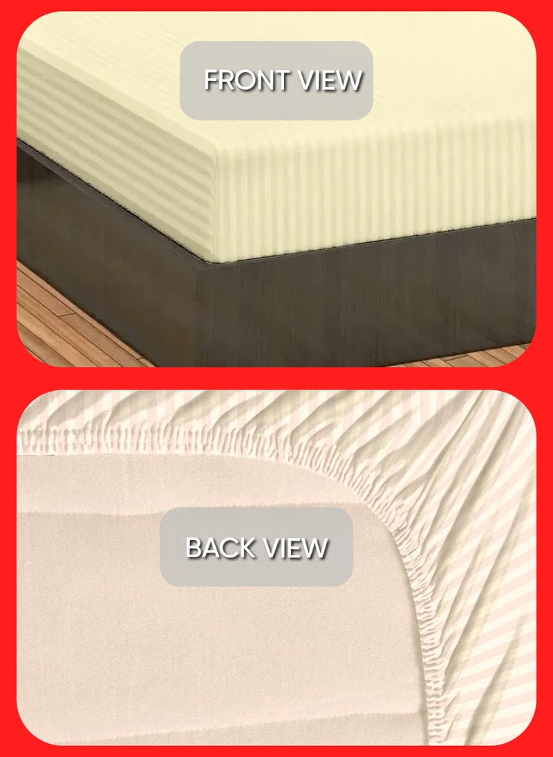 REDTOMMY LIGHT BEIGE Super King Size Stripe Bed Sheet Set Cotton 200x200+30cm - Image 2