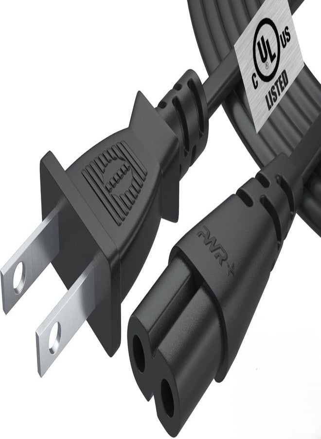 PWR+ 2 Prong AC Wall Plug 2-Slot Power Cord - 12ft, Black - Image 1