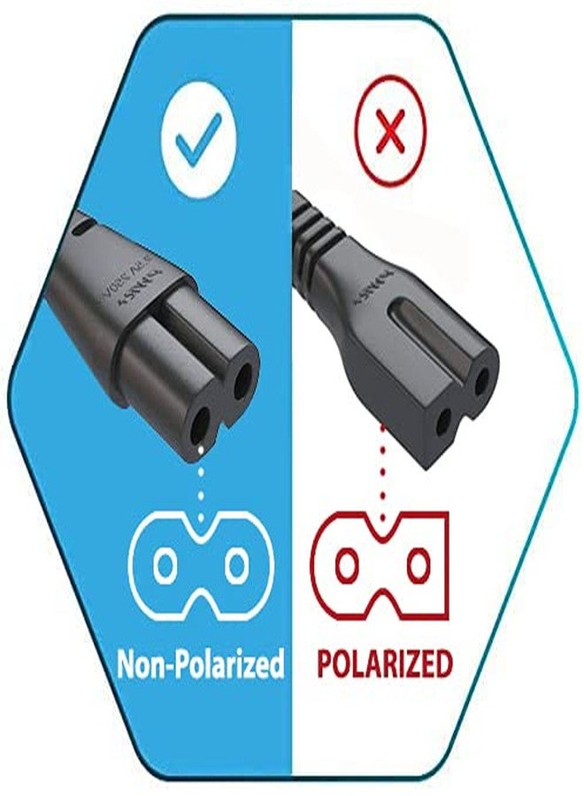 PWR+ 2 Prong AC Wall Plug 2-Slot Power Cord - 12ft, Black - Image 2