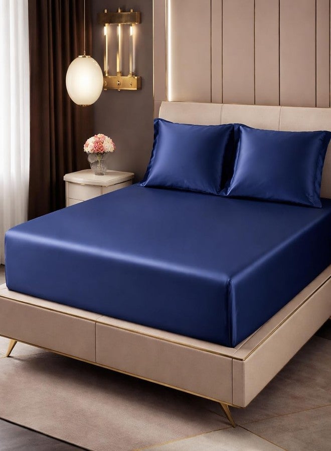 DECORUM Satin Fitted Bedsheet King Size 72x78x10 Inches | 300 TC Soft & Smooth Satin Fabric with 2 Pillow Covers | All Round Elastic | Premium Feel | Solid Color Bedsheet - Image 1