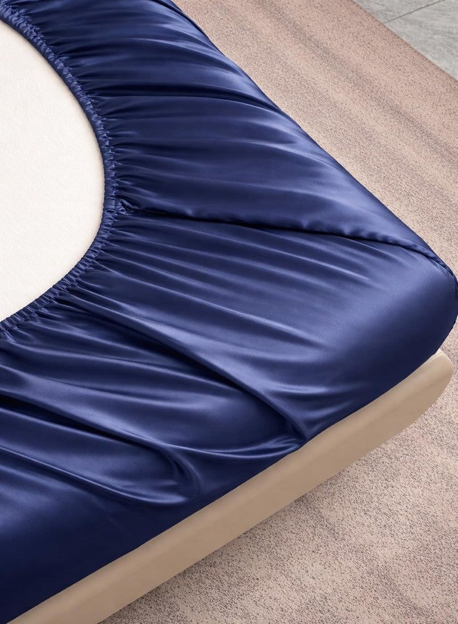 DECORUM Satin Fitted Bedsheet King Size 72x78x10 Inches | 300 TC Soft & Smooth Satin Fabric with 2 Pillow Covers | All Round Elastic | Premium Feel | Solid Color Bedsheet - Image 2