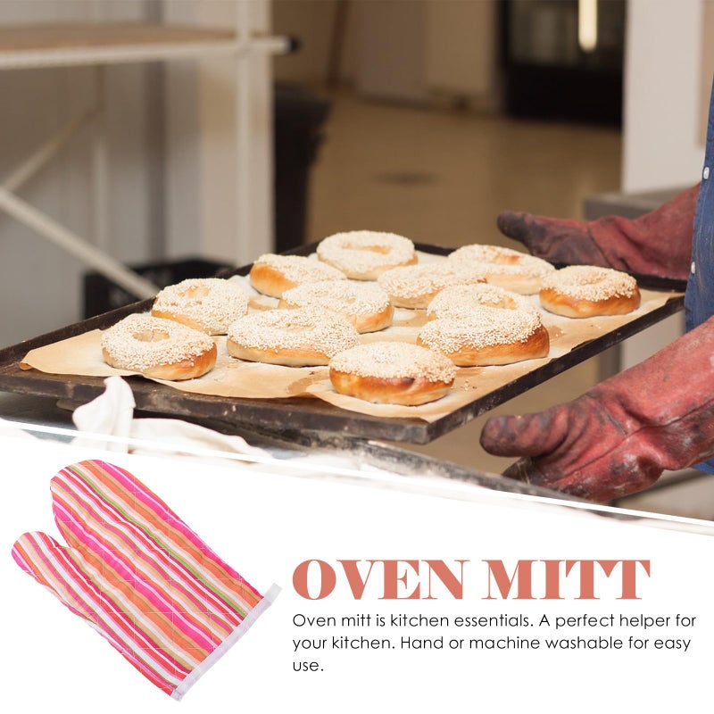 Heat Resistant Oven Mitt Glove 26cm Non Slip Colorful Stripe For Baking BBQ Cooking - Image 4