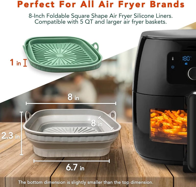 2-Pack Air Fryer Silicone Liners, 8 Inch Foldable and Reusable Air Fryer Silicone Backing Tray, Square Pot for 4-7 QT Air Fryer Accessories, Microwave & Oven & Dishwasher Safe - Image 5