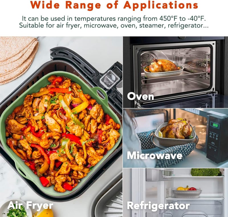 2-Pack Air Fryer Silicone Liners, 8 Inch Foldable and Reusable Air Fryer Silicone Backing Tray, Square Pot for 4-7 QT Air Fryer Accessories, Microwave & Oven & Dishwasher Safe - Image 3