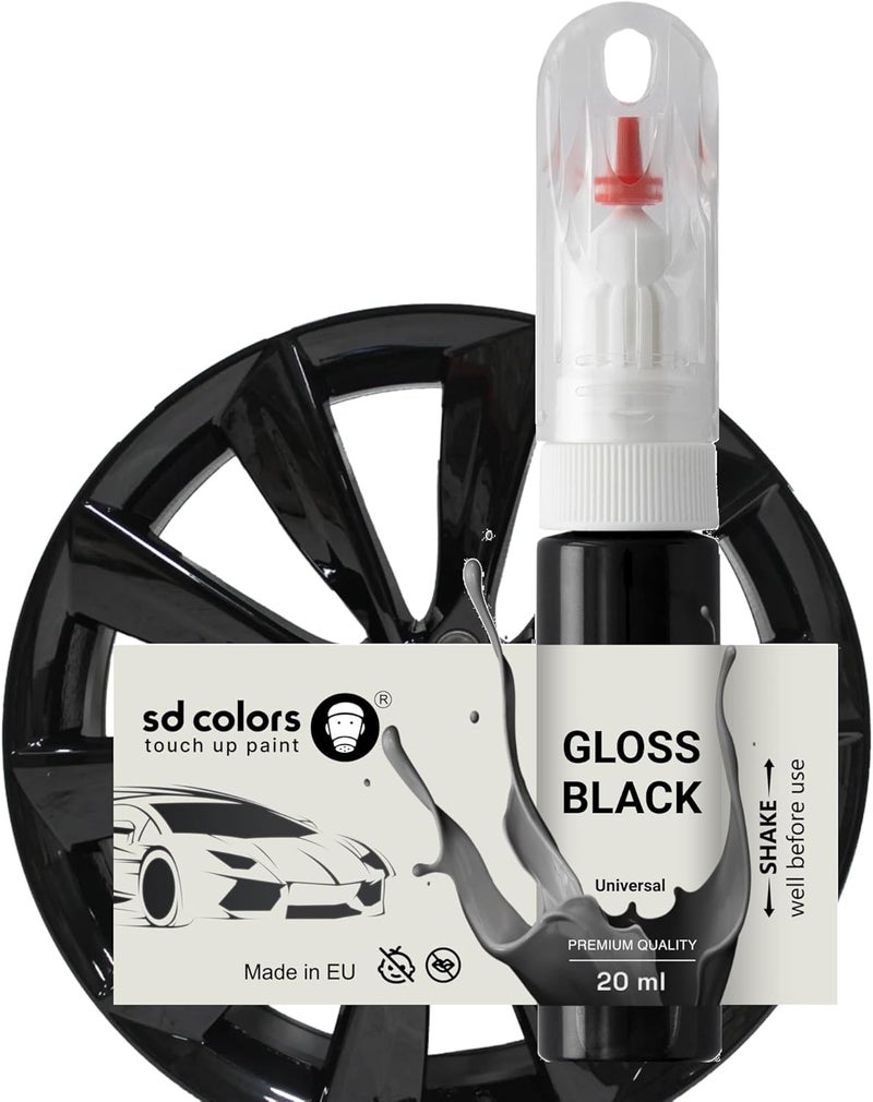 sd colors قلم طلاء لمس جديد للعجلات المصنوعة من السبائك السوداء اللامعة من - عدة إصلاح 7 مل - فرشاة إصلاح الخدوش والرقائق (طلاء فقط) - Image 1