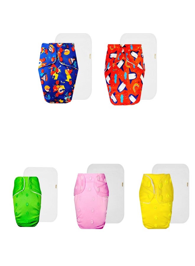 Dumbledo Premium Cloth Diaper with Cotton Insert (Pack of 5) | Dry Feel and Comfortable | Reusable & Washable | Adjustable Snaps | Perfect for Indian Summers | 3 Months - 3 Years | Unisex Baby - Image 1