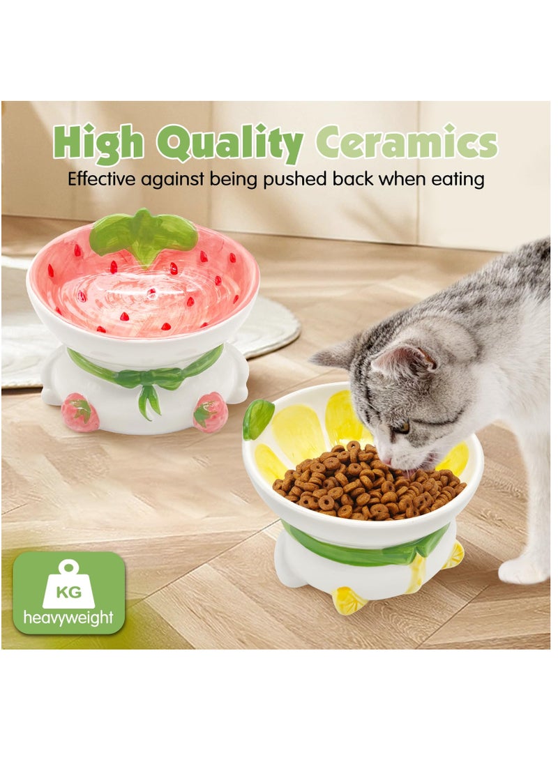 Excefore - Ceramic Raised Cat Bowl, 15° Tilted Elevated Cat Food Bowl, Raised Cat Food Bowls Anti Vomiting, Small Cat Feeding Bowlswith Stand for Protecting Spine, Lemon Shaped Cute Kitten Bowl - Image 1