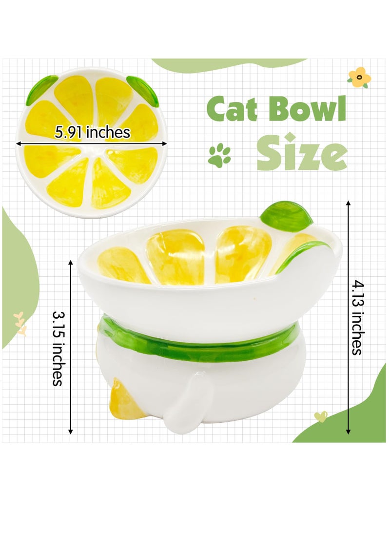 Excefore - Ceramic Raised Cat Bowl, 15° Tilted Elevated Cat Food Bowl, Raised Cat Food Bowls Anti Vomiting, Small Cat Feeding Bowlswith Stand for Protecting Spine, Lemon Shaped Cute Kitten Bowl - Image 1