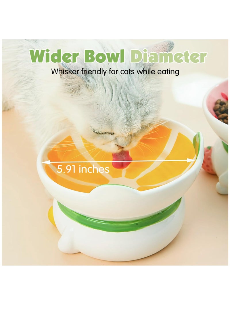 Excefore - Ceramic Raised Cat Bowl, 15° Tilted Elevated Cat Food Bowl, Raised Cat Food Bowls Anti Vomiting, Small Cat Feeding Bowlswith Stand for Protecting Spine, Lemon Shaped Cute Kitten Bowl - Image 1