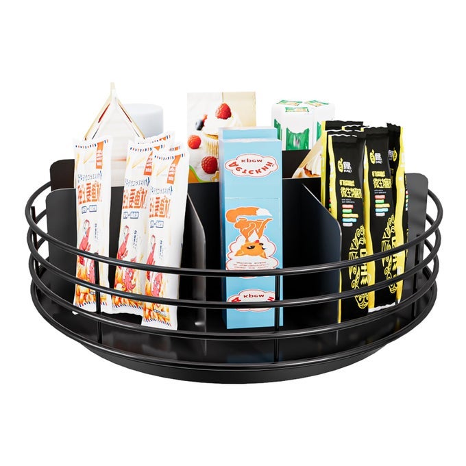 SNACK ORGANIZER VERSATILE SNACK STORAGE LAZY SUSAN WITH CONVENIENT GRABANDGO DESIGN METAL SNACK HOLDER FOR HOME OFFICE BREAKROOM 1185 L X 1185 W X 417 H MATTE BLACK