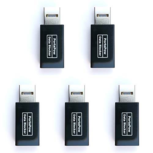 PortaPow USB Data Blocker Black 5 Pack Protect Against Juice Jacking - Image 1