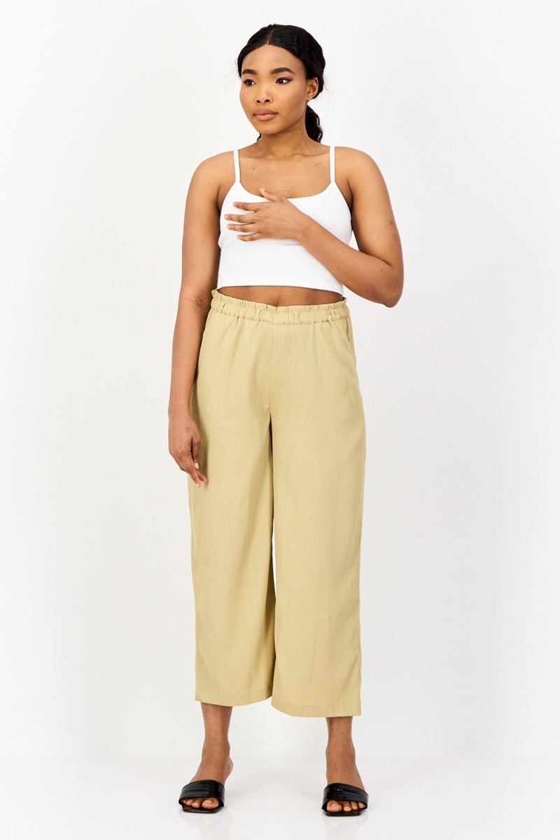 ONLY Women Regular Fit Textured Wide Leg Pants, Beige - Image 2