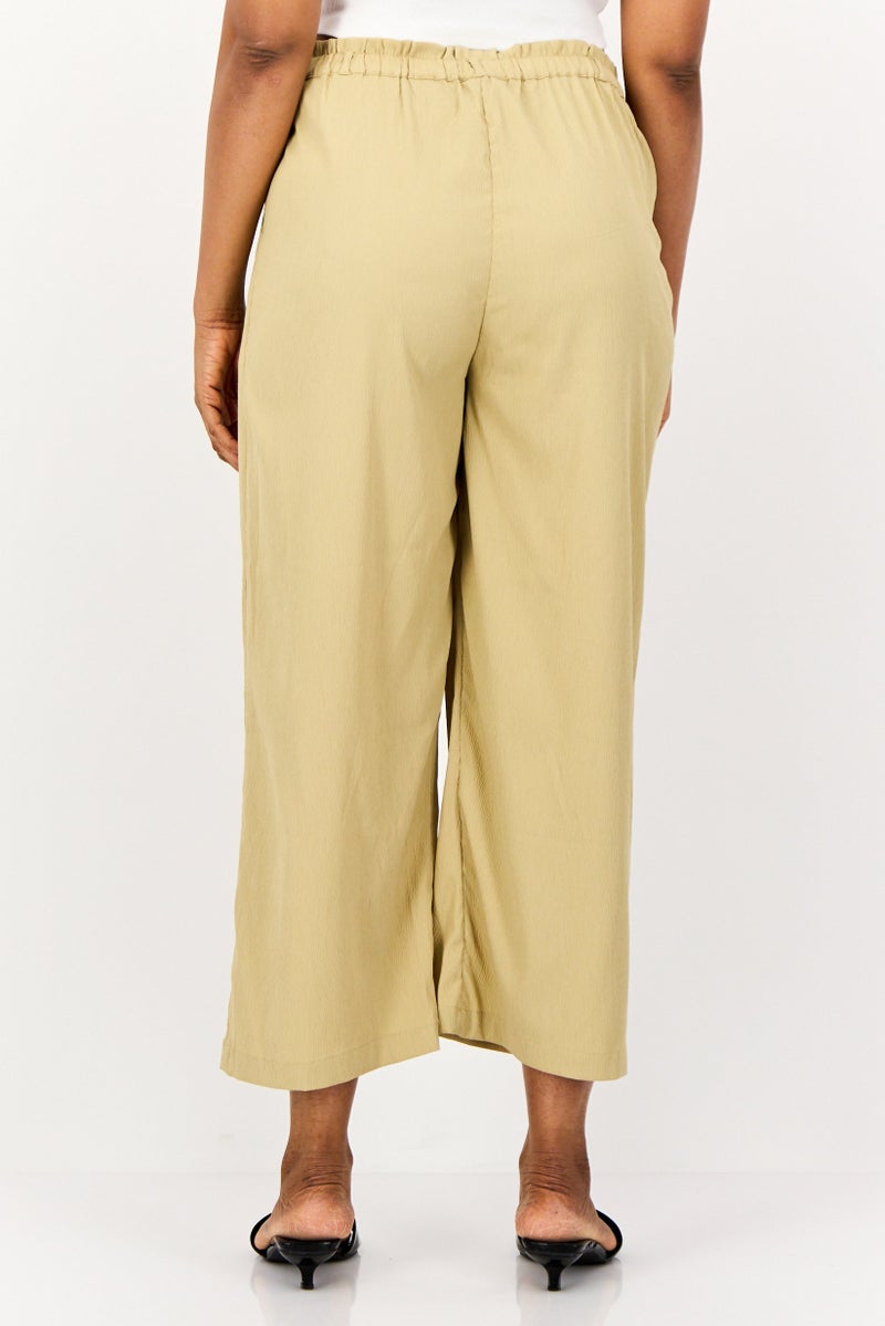 ONLY Women Regular Fit Textured Wide Leg Pants, Beige - Image 4