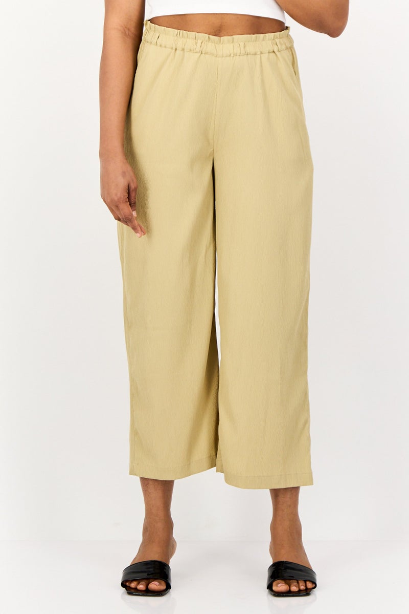 ONLY Women Regular Fit Textured Wide Leg Pants, Beige - Image 1