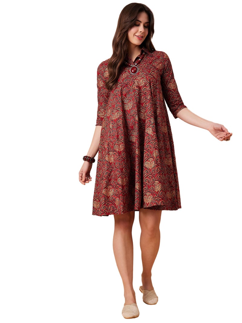 InWeave Rust Scales Printed Flared Dress - Image 5