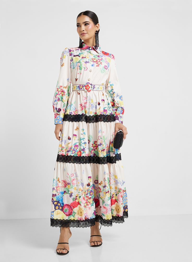 خزانة فستان طبقات بنقوش الزهور - Image 1