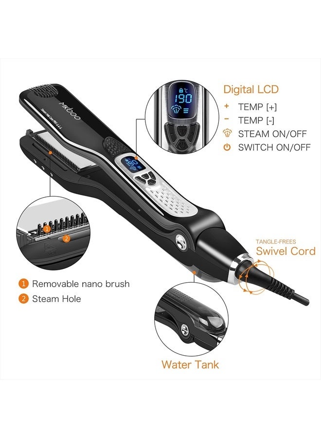 MKBOO Hair Straightener with Steam, Salon Professional Nano Titanium Ceramic Steam Flat Iron with Removable Comb+Digital LCD+5 Level Adjustable Temperature+Auto Temperature Lock Black - Image 3