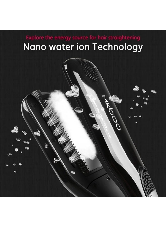 MKBOO Hair Straightener with Steam, Salon Professional Nano Titanium Ceramic Steam Flat Iron with Removable Comb+Digital LCD+5 Level Adjustable Temperature+Auto Temperature Lock Black - Image 5