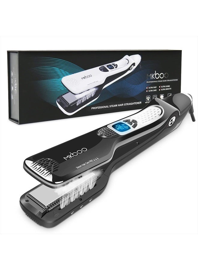MKBOO Hair Straightener with Steam, Salon Professional Nano Titanium Ceramic Steam Flat Iron with Removable Comb+Digital LCD+5 Level Adjustable Temperature+Auto Temperature Lock Black - Image 1