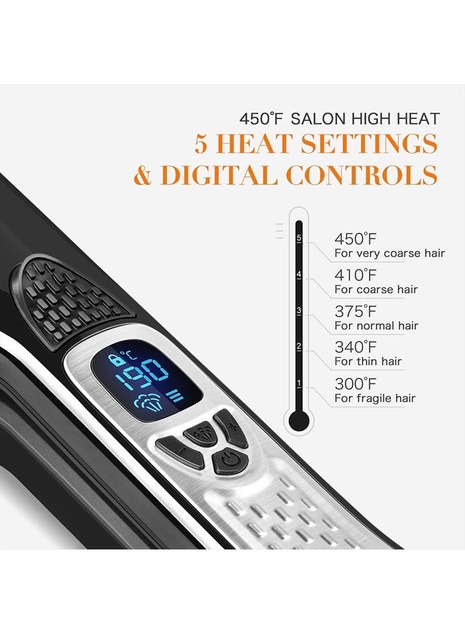 MKBOO Hair Straightener with Steam, Salon Professional Nano Titanium Ceramic Steam Flat Iron with Removable Comb+Digital LCD+5 Level Adjustable Temperature+Auto Temperature Lock Black - Image 2