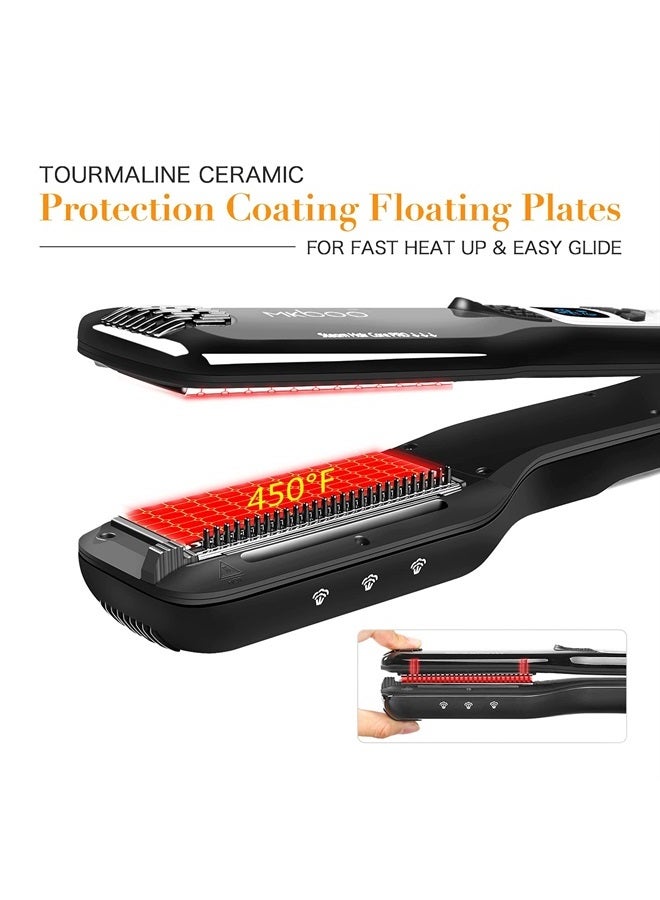 MKBOO Hair Straightener with Steam, Salon Professional Nano Titanium Ceramic Steam Flat Iron with Removable Comb+Digital LCD+5 Level Adjustable Temperature+Auto Temperature Lock Black - Image 4