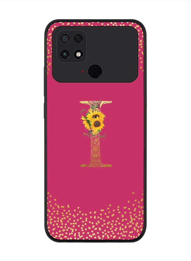 Stylizedd حافظة حواف سوداء متينة لهاتف Xiaomi Poco C40، غلاف رفيع - حرف مخصص بنمط زهري ماندالا - I (وردي داكن) - Image 1