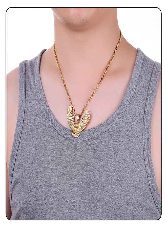 Fusamk Punk Rock Stainless Steel Animal Eagle Tag Pendant Wings Necklace(Gold) - Image 2