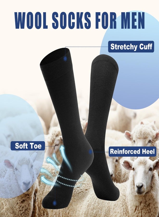 BISOUSOX Thin Merino Wool Boot Socks for Men, Warm Black Winter Dress Crew Calf Long Thermal Hiking Sock Mens Size 9-12 - Image 4