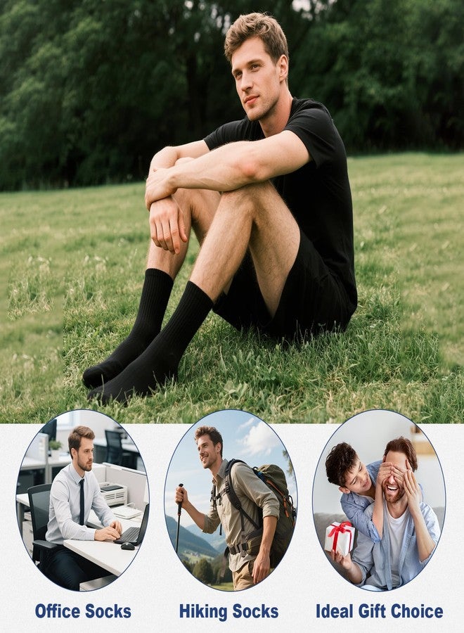 BISOUSOX Thin Merino Wool Boot Socks for Men, Warm Black Winter Dress Crew Calf Long Thermal Hiking Sock Mens Size 9-12 - Image 2